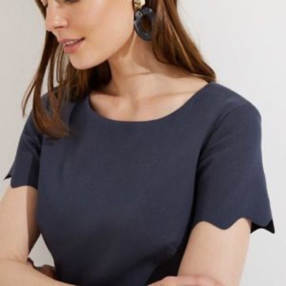 NWT LOFT Scallop Faux Wrap Sheath Dress Size 8 - Picture 2 of 7